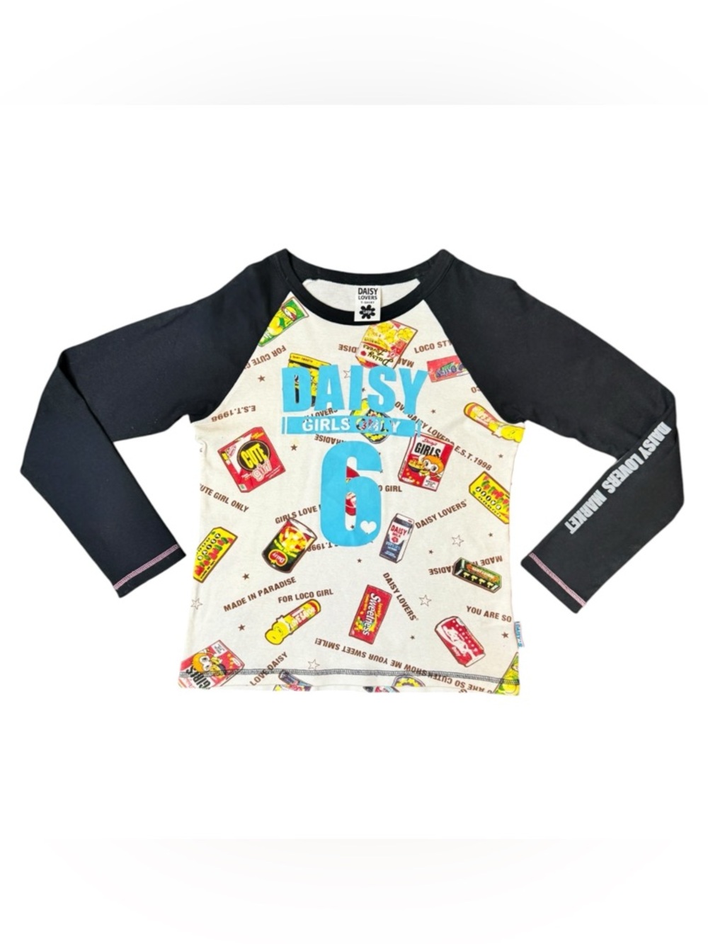 J Fashion Daisy Lovers Black Sleeve Graphic Long Sleeve Top AOP Print Size Large